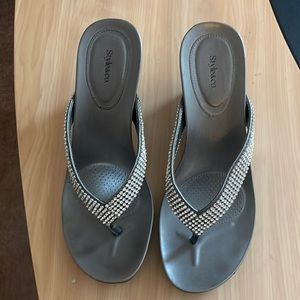 Style&Co. Wedge Sandals w/rhinestones, pewter, 8.5